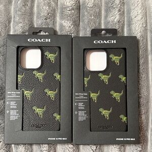 NEW Coach Dinosaur Pattern Black and Green iPhone 15 Pro Max Case